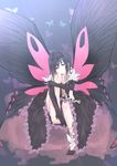  accel_world antenna_hair bare_shoulders barefoot black_hair brown_eyes bug butterfly butterfly_wings elbow_gloves feet gloves hairband highres hope_yakisoba insect kuroyukihime leg_hug long_hair shoes single_shoe sitting solo wings 