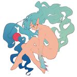  androgynous aqua_hair bad_id bad_pixiv_id bishoujo_senshi_sailor_moon closed_eyes earrings facial_mark fish_eye_(sailor_moon) jewelry long_hair low-tied_long_hair male_focus nude pointy_ears solo tochiko_(spi) very_long_hair white_background 