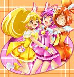  :d bike_shorts boots bow choker cure_happy cure_peace cure_sunny dress eyelashes group_hug hair_flaps head_wings highres hino_akane_(smile_precure!) hoshizora_miyuki hug kise_yayoi magical_girl multiple_girls open_mouth orange_skirt otabe_sakura pink_bow pink_choker pink_shorts pink_skirt precure red_choker red_shorts shiguko shorts shorts_under_skirt skirt smile smile_precure! tiara yellow_bow yellow_choker yellow_shorts yellow_skirt 