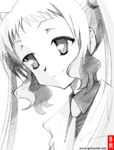  ariel_(kore_wa_zombie_desu_ka?) gofu greyscale kore_wa_zombie_desu_ka? labcoat long_hair monochrome necktie smile solo spot_color traditional_media twintails watermark web_address 