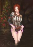  bad_id bad_pixiv_id breasts brown_eyes dissolving_clothes large_breasts nipples red_hair see-through short_hair smile solo the_witcher torn_clothes triss_merigold vasily_(run211) water wet 