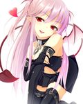 bad_id bad_pixiv_id bat_wings belt black_gloves black_legwear chain demon_girl demon_tail elbow_gloves fang fingerless_gloves gloves head_wings heart highres holding_arm kinta_(distortion) long_hair navel open_mouth original pink_hair pointy_ears red_eyes simple_background skirt smile solo succubus tail thighhighs white_background wings 