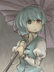  blue_eyes blue_hair heterochromia karakasa_obake purple_umbrella rain red_eyes short_hair siroooo solo tatara_kogasa tears tongue touhou umbrella 