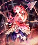  alt_(apou) bad_id bad_pixiv_id black_legwear boots cross dress long_hair mahou_shoujo_madoka_magica polearm ponytail red_eyes red_hair sakura_kyouko smile solo spear thighhighs weapon 