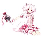  animal_ears bad_id bad_pixiv_id bow choker frills gloves grief_seed hair_bow hijiri_(resetter) kaname_madoka kyubey magical_girl mahou_shoujo_madoka_magica personification pink_eyes pink_skirt puffy_sleeves short_hair short_twintails simple_background sitting skirt solo tail twintails white_background white_gloves white_hair yokozuwari 