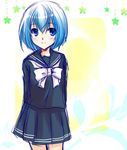  arms_behind_back blue_eyes blue_hair blush original school_uniform serafuku sketch skirt smile solo star yamaki_suzu 