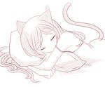 animal_ears cat_ears closed_eyes long_hair miyuki_rei monochrome pillow pillow_hug pixiv_fantasia pixiv_fantasia_sword_regalia sleeping solo tail 