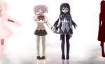  akemi_homura black_hair crying dual_persona hairband holding_hands kaname_madoka karako long_hair magical_girl mahou_shoujo_madoka_magica multiple_girls pantyhose pink_hair purple_eyes ribbon school_uniform skirt twintails ultimate_madoka 