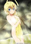  antenna_hair bath blonde_hair blue_eyes blush braid covering haiyore!_nyaruko-san hastur_(nyaruko-san) long_hair male_focus mizuki_makoto nude_cover otoko_no_ko solo towel 