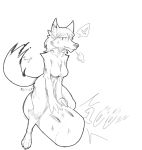  &lt;3 2018 actionbastardvirginblstr anthro black_nose breasts breath canine chest_tuft claws featureless_breasts female fur hair looking_at_viewer mammal monochrome navel nude sandbag sandbag_(super_smash_bros) simple_background sketch smile solo straddling sweat tailwag text tuft white_background wolf 