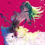  ahegao amputee blood breasts covering_one_eye deep_wound dress entrails green_hair guro hair_over_one_eye injury large_breasts long_hair mahito_(tranjistor) nipples open_mouth organs pink_background ponytail solo tongue tongue_out topless wedding_dress yurikawa_saki zombie zombie-ya_reiko 