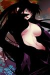  amamomo black_hair breasts center_opening hands_on_hips himezono_riruka large_breasts lipstick makeup navel no_bra red_eyes solo twintails zombie-ya_reiko 