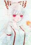  bow duca flower fujiwara_no_mokou hair_bow long_hair red_eyes solo suspenders touhou white_hair 