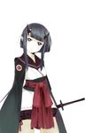  black_hair horns looking_at_viewer mole mole_under_eye original pointy_ears red_eyes solo sword weapon yunar 