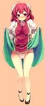  blush breasts bun_cover double_bun flats highres ibaraki_kasen kaneru large_breasts panties pink_hair red_eyes short_hair skirt skirt_lift solo tabard touhou underwear white_panties 