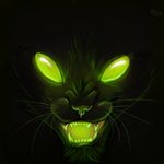  black_background cat dark fangs feline feral glowing green_eyes looking_at_viewer mammal mzungu no_pupils open_mouth plain_background solo spooky spooky_(mood) velociawesome 
