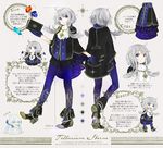  ankle_boots blue_legwear book boots buzz cape character_name character_sheet chibi cravat crystal english gloves head_wings jewelry long_hair low_twintails multiple_views necklace pantyhose pixiv_fantasia pixiv_fantasia_sword_regalia print_legwear purple_eyes silver_hair smile tellurium_sterne turnaround twintails 
