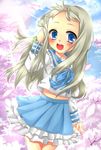  ano_hi_mita_hana_no_namae_wo_bokutachi_wa_mada_shiranai. anzu_(erina0923) blue_eyes cherry_blossoms highres honma_meiko long_hair school_uniform serafuku silver_hair tree 