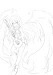  copyright_request greyscale guitar instrument long_hair looking_at_viewer monochrome sketch smile solo very_long_hair yu-ves 