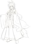  animal_ears fox_ears fox_tail lineart long_hair looking_at_viewer monochrome multiple_tails open_mouth original smile solo tail yu-ves 