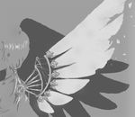  clover_(manga) greyscale lan_(clover) male_focus mechanical_wings monochrome ponytail shadow solo tiny_drop wings 