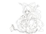  blush bow chain greyscale hair_bow horns ibuki_suika long_hair monochrome open_mouth solo tears touhou transparent_background v_arms yu-ves 