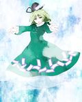  dress ghost_tail green_dress green_eyes green_hair hakaisin-k hat highres long_sleeves multiple_tails open_mouth outstretched_arms short_hair soga_no_tojiko solo tail tate_eboshi touhou 