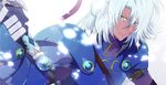  armor blue_eyes dark_skin dark_skinned_male gloves male_focus nic_(kevin) smile solo tales_of_(series) tales_of_destiny white_background white_hair woodrow_kelvin 