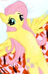  bed blue_eyes cutie_mark edit equine female fluttershy_(mlp) friendship_is_magic hair horse jungleanimal junglepony looking_at_viewer magic mammal my_little_pony navel nude pegasus pillow pink pink_hair pony pussy red skimpy smile solo wings 