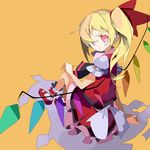  bad_id bad_pixiv_id blonde_hair flandre_scarlet long_hair red_eyes side_ponytail simple_background solo touhou tulaca_(pixiv) wings yellow_background 