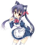  animal_ears apron black_hair brown_eyes cat_ears chamo_(milky_way) dress k-on! long_hair maid nakano_azusa paw_pose simple_background solo thighhighs twintails white_background 
