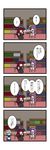  3girls 4koma book bookshelf braid chair comic covering_mouth crescent dora_ita hair_ribbon hat hat_removed head_wings headwear_removed highres izayoi_sakuya koakuma library long_hair maid maid_headdress multiple_girls patchouli_knowledge purple_hair red_hair ribbon silver_hair sitting smile sweatdrop table touhou translated twin_braids voile wings 