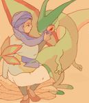  beso drawr flygon gen_3_pokemon green_wings orange_background petting pokemon pokemon_(creature) sitting wings 