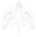  copyright_request greyscale highres lineart long_hair looking_at_viewer monochrome smile solo transparent_background very_long_hair wings yu-ves 