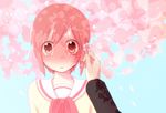  1girl blush flower full-face_blush mado_(view85) nichijou pink_eyes pink_hair sasahara_koujirou school_uniform short_hair tachibana_misato tears tokisadame_school_uniform 