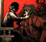  1girl alucard_(hellsing) black_hair chair elizabeth_ii hellsing jewelry long_hair moto_murabito queen red_eyes ring sitting throne 