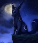  cloud creature dog full_moon gavin_mackey gen_2_pokemon grass highres moon night night_sky no_humans outdoors pokemon pokemon_(creature) realistic sitting sky solo star_(sky) starry_sky umbreon 