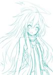  copyright_request flat_chest long_hair monochrome open_mouth smile solo very_long_hair yu-ves 