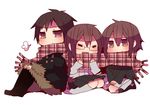  2girls braid brown_hair durarara!! fur_trim glasses jacket multiple_girls niwako orihara_izaya orihara_kururi orihara_mairu red_eyes scarf shared_scarf siblings 