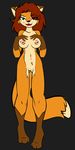  brown_hair canine female fox green_eyes hair looking_at_viewer mammal nipples nude omgtkb plain_background smile solo standing 