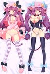  animal_ears black_gloves black_legwear black_panties blush bow bow_panties breasts bustier cat_ears cat_tail crescent dakimakura elbow_gloves gloves hat highres homura_subaru lactation lactation_through_clothes large_breasts long_hair multiple_views navel nipples panties patchouli_knowledge pink_panties purple_eyes purple_hair ribbon slippers striped striped_legwear tail tail_bow thighhighs touhou underwear 