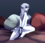  bound breasts canine cushion female grey_hair hair hindpaw iluq long_hair nipples nude paws sitting solo white_fur wolf 
