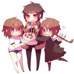  2girls braid brown_hair buruma cake candle durarara!! food fur_trim glasses gym_uniform jacket multiple_girls niwako orihara_izaya orihara_kururi orihara_mairu red_eyes school_uniform serafuku siblings 