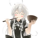  bowl chopsticks chopsticks_in_mouth closed_eyes dress haiyore!_nyaruko-san haribote_(tarao) long_hair nyarlathotep_(nyaruko-san) solo 