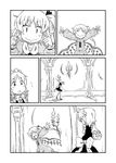  &gt;_&lt; :d ^_^ bow braid candle candlestand carrying clenched_hand closed_eyes comic detached_wings fang flandre_scarlet greyscale hair_ribbon izayoi_sakuya large_bow long_sleeves maid maid_headdress monochrome multiple_girls nightgown open_mouth pointy_ears ribbon short_hair side_ponytail silent_comic smile sonson_(eleven) stretch touhou twin_braids v-shaped_eyebrows waving wings 