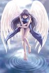  angel_wings barefoot closed_eyes dome_(artist) dress long_hair purple_hair sleeveless sleeveless_dress solo water wings 