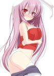  alternate_costume animal_ears ass breast_hold breasts bunny_ears bunny_tail chimunge lavender_hair long_hair midriff panties red_eyes reisen_udongein_inaba simple_background skirt skirt_pull solo tail thighhighs touhou underwear very_long_hair white_background white_legwear white_panties 