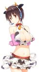  :o animal_ears animal_print bare_shoulders bell bell_collar blush breast_hold breasts brown_eyes brown_hair cleavage collar cow_ears cow_horns cow_print cow_tail elbow_gloves gloves headset horn horns idolmaster idolmaster_cinderella_girls large_breasts looking_at_viewer midriff navel oikawa_shizuku open_mouth sakusaku short_hair simple_background skirt solo tail white_background 