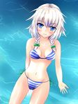  bad_id bad_pixiv_id bikini blue_eyes braid izayoi_sakuya kaima short_hair silver_hair solo striped striped_bikini swimsuit touhou twin_braids 