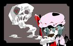  bat_wings blue_hair collagen hat radiation_symbol red_eyes remilia_scarlet ribbon short_hair skull smoke solo touhou wings 